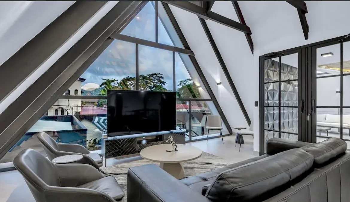 Villa Black & White modern living room with open-air atrium