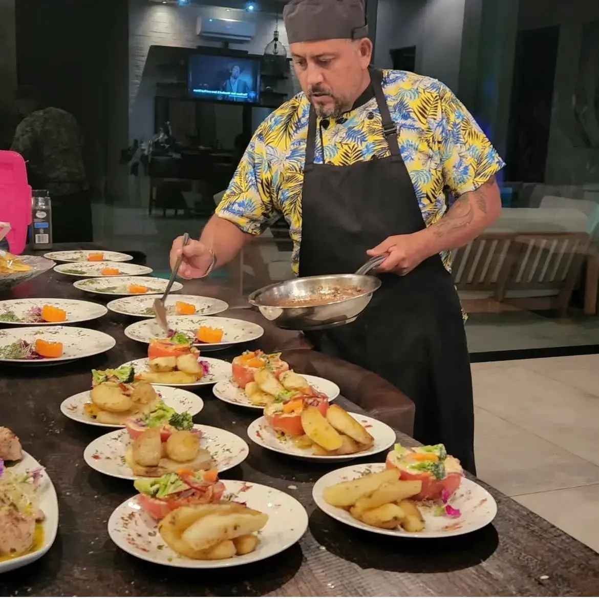Private chef preparing a meal for guests in Costa Rica