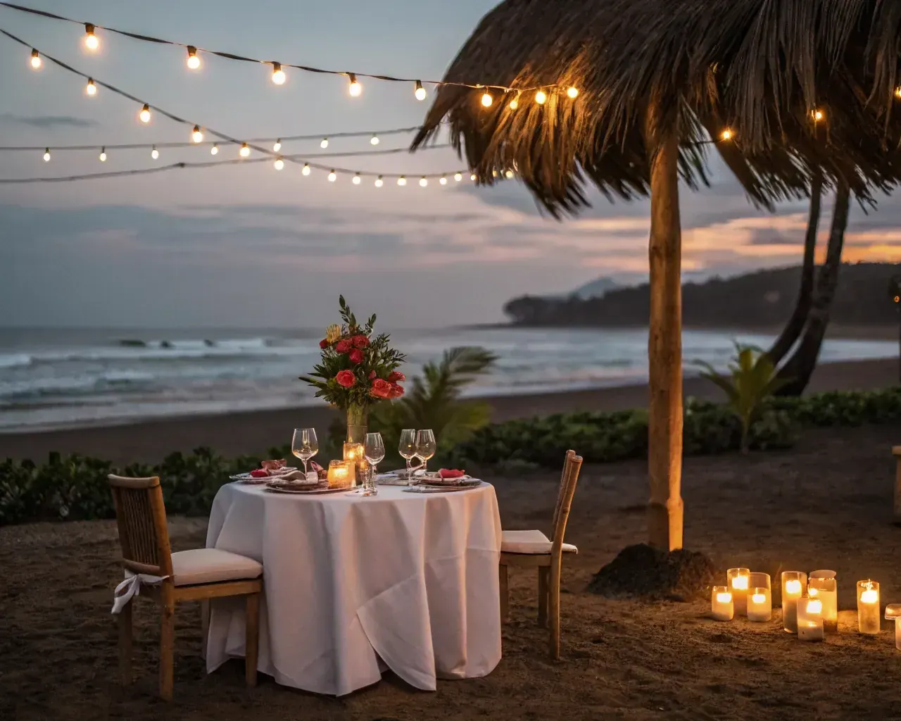 Romantic candlelit dinner for two on Jaco Beach Costa Rica honeymoon