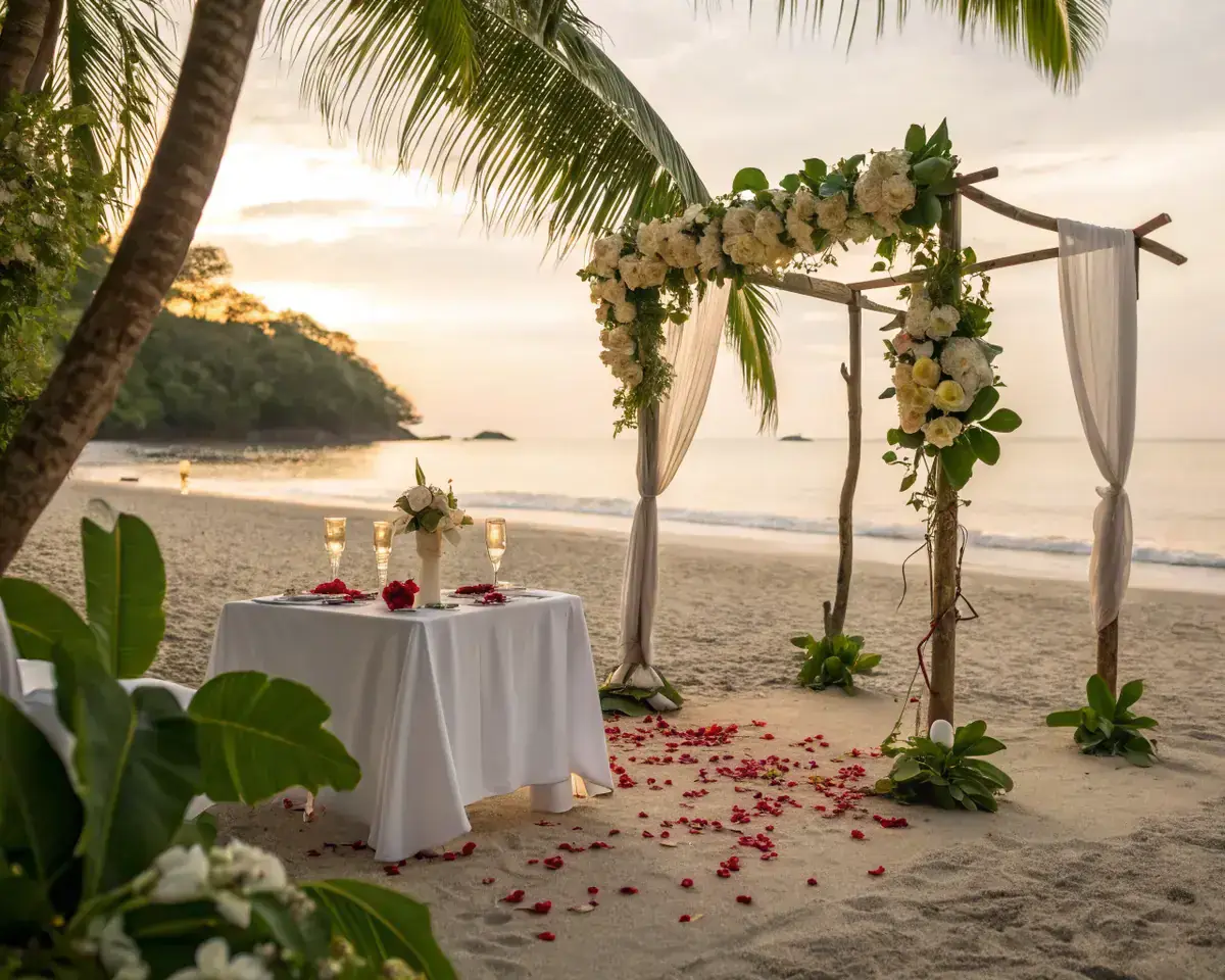 Wedding Vow Renewal - Romantic beach ceremony setup in Costa Rica