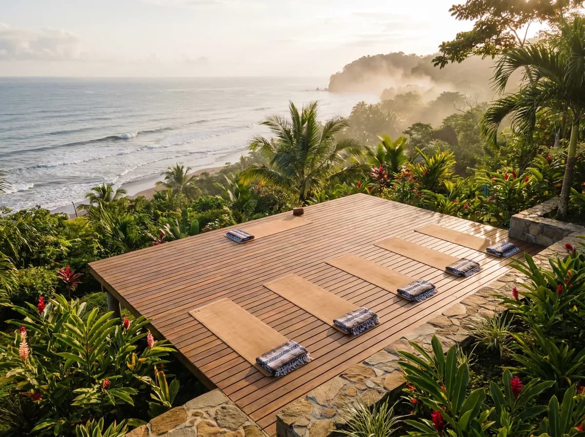 Morning yoga session on a Jaco vacation retreat